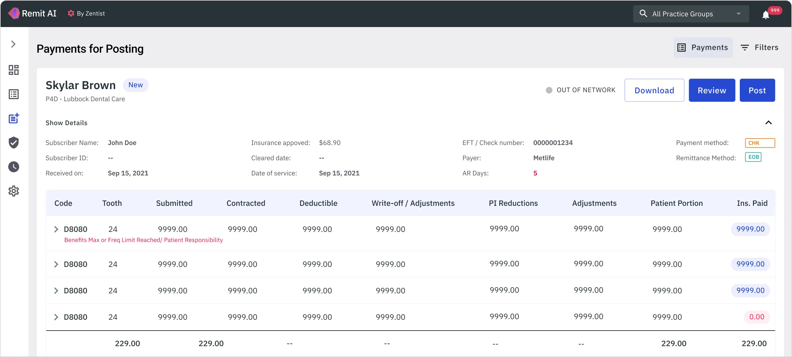 Remit AI payment posting dashboard